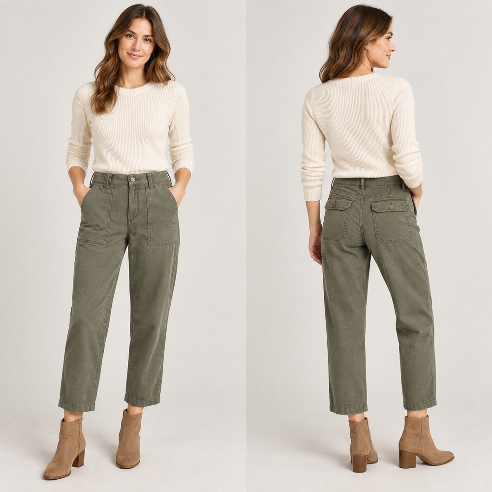 NWT Lucky Brand Easy Pocket Utility Pants 6 Dusty Olive Tencel Cotton Cropped